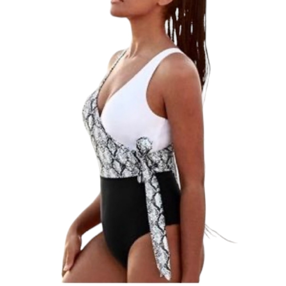 CUPSHE M Summer Seaside Surplice One Piece Snakeskin Pattern Swimsuit M Beachy - Picture 3 of 12